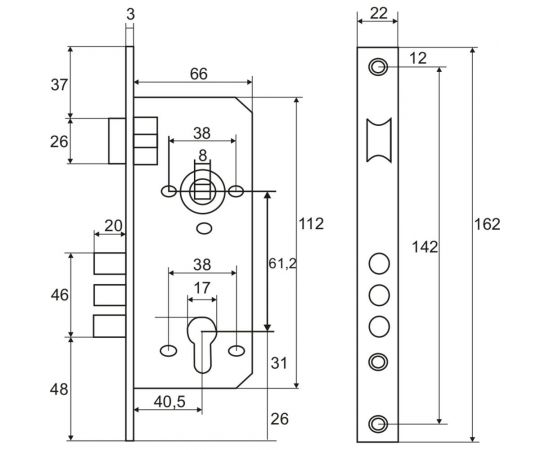 Врезной замок под евроцилиндр VETTORE 9011 SR-3R CP, хром 20309 – изображение 4