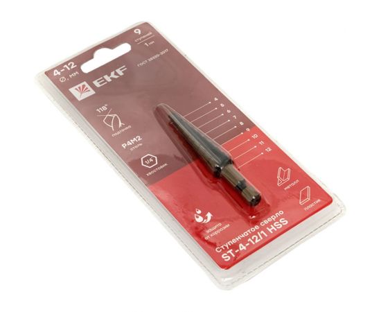 Ступенчатое сверло HSS 9 ступеней EKF ST-4-12/1 – изображение 6