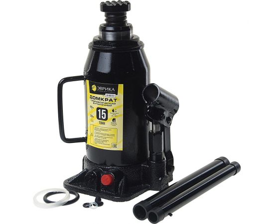 Гидравлический бутылочный домкрат ЭВРИКА с клапаном, 15 т, ремкомплект ER-80151 