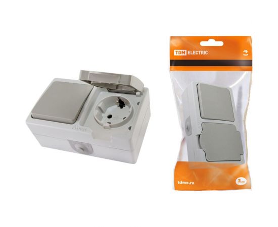 Комбинированный горизонтальный блок TDM выключатель+ розетка Вуокса SQ1803-0010 