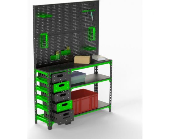 Стол-верстак Metalex c одной тумбой 950x1600x400 + двойная перфопанель с комплектом аксессуаров SVTIPRIIA951640 