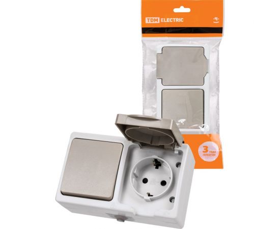 Комбинированный горизонтальный блок TDM выключатель+ розетка Вуокса SQ1803-0010 – изображение 2