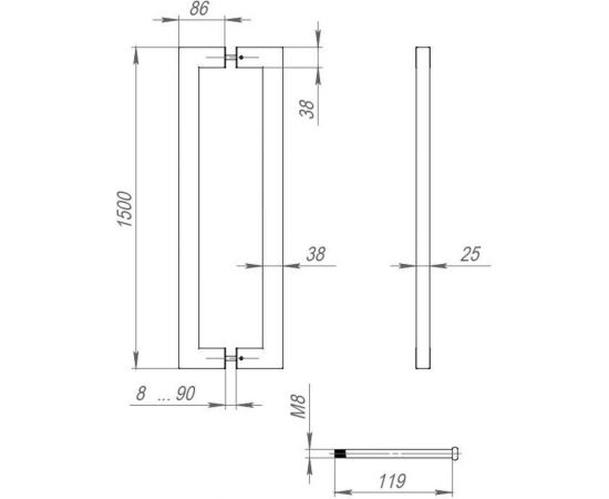 Ручка-скоба FUARO PULL.PH38/1500.26 INOX 304 (PH-26-38/1500-INOX) BLACK 45505 – изображение 3