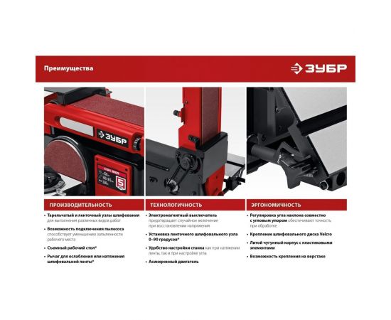 Тарельчато-ленточный шлифовальный станок 550 вт ЗУБР СШЛ-550 – изображение 4