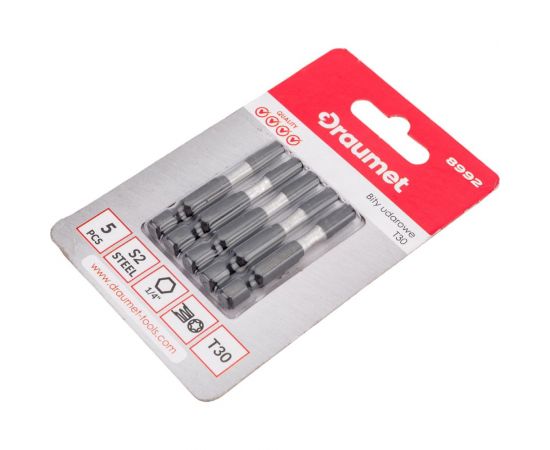 Ударные биты TORX T30, 50 мм, S2, 5 шт DRAUMET 8992 – изображение 4