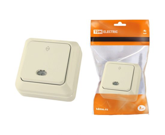 Проходной переключатель TDM Ладога слоновая кость ОП одноклавишный с подсветкой SQ1801-0012 