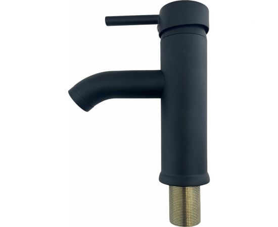 Смеситель для раковины OUTE черный матовый, однорычажное управление, фиксированный излив. Монтаж на одно отверстие, на гайке. Гибкая подводка T721H 