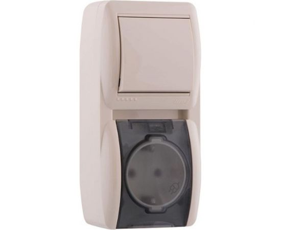 Выключатель и розетка с крышкой Lezard NATA с заземлением, кремовый, вертикальный 710-0300-172 