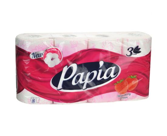 Туалетная бумага PAPIA Клубничная Мечта 3 слоя, 8 рулона 1015031433 