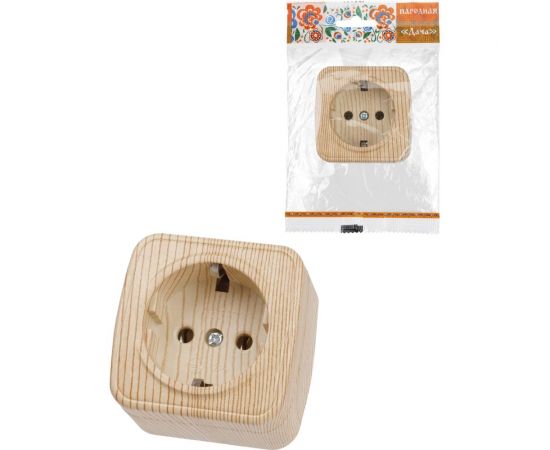 Розетка TDM 2П+З открытой установки IP20 16А, сосна ""Дача"" Народная SQ1824-0038 