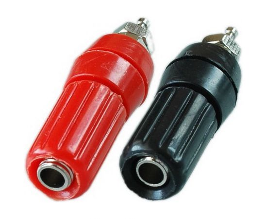 Разъем BANANA гнездо Pro Legend 45 мм пластик на корпус с шайбой, красный и черный, PL2242 