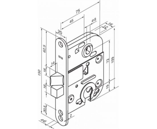 Корпус врезного замка под цилиндр Doorlock dl210 pz st/zn, оцинкованный 71218 – изображение 2