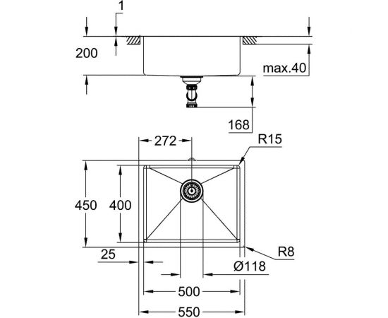 Мойка из нержавеющей стали GROHE K700U 60-S 54.4/44.4, 1 чаша 31574SD1 – изображение 3