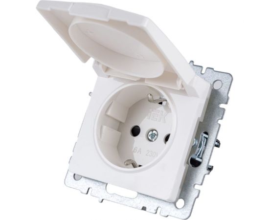 1-местная розетка IEK Brite рсбш10-3-44-брб с заземлением, с защитными шторками и крышкой, 16А, ip44, белый BR-R16-16-44-K01 – изображение 4