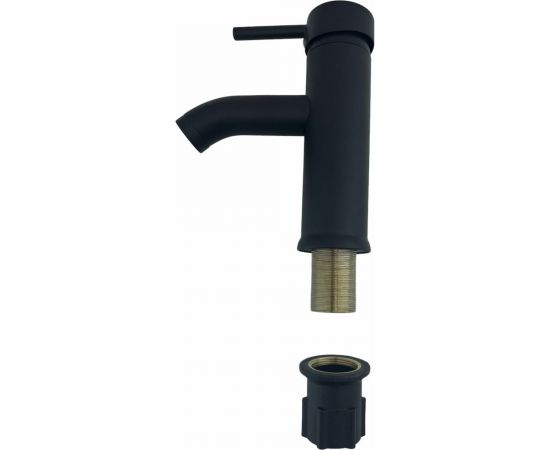 Смеситель для раковины OUTE черный матовый, однорычажное управление, фиксированный излив. Монтаж на одно отверстие, на гайке. Гибкая подводка T721H – изображение 5