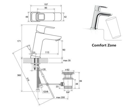 Смеситель для умывальника RAVAK с донным клапаном, 170 мм TD 013.00 X070061 00000040935 – изображение 6