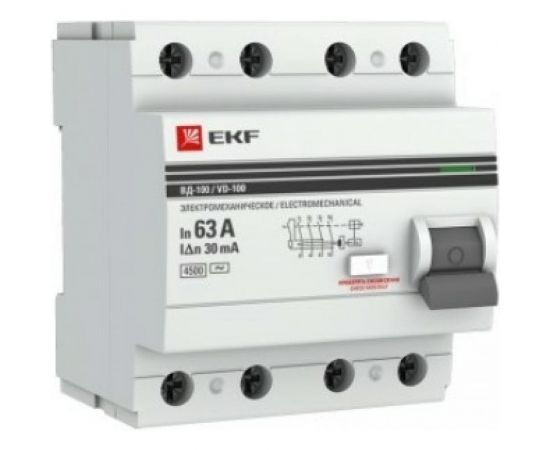 Устройство защитного отключения EKF ВД-100, 4P, 63А/30мА, PROxima SQ elcb-4-63-30-em-pro 