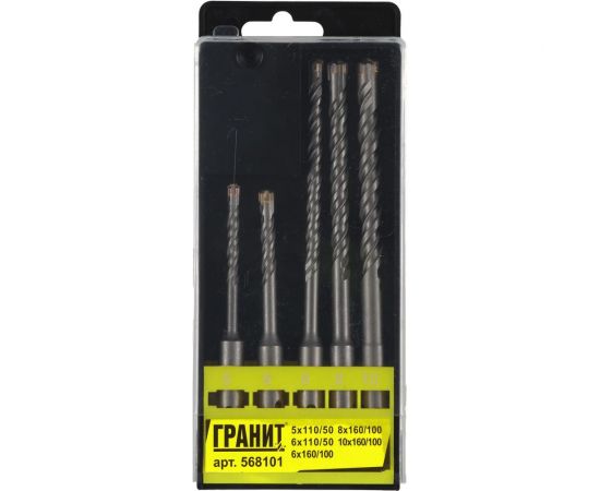 Набор буров Quadro-X (5 шт; 5х110/6х110/6х160/8х160/10х160 мм; SDS-PLUS) ГРАНИТ 568101 