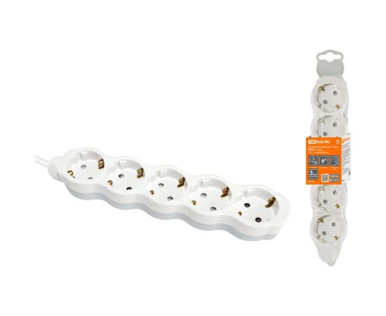 Бытовой удлинитель TDM Люкс УЛ05 5 гнезд, 3м, с/з, с з/ш, ПВС 3х1мм2 16А/250В бело-серый SQ1303-0239 