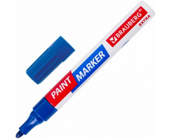 Лаковый маркер-краска BRAUBERG EXTRA paint marker 4 мм, синий, улучшенная нитро-основа, 151983 