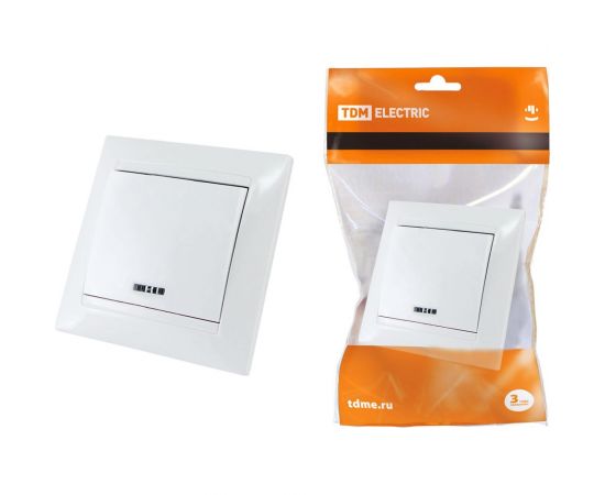 Одноклавишный выключатель TDM с подсветкой, белый Лама SQ1815-0004 