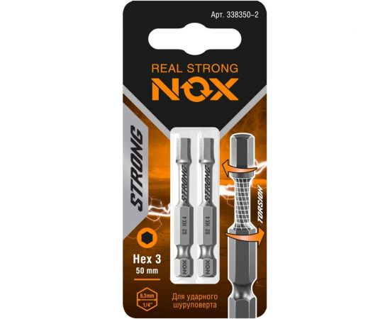 Бита торсионная STRONG (2 шт; HEX3х50 мм; карта; E6.3) NOX 338350-2 
