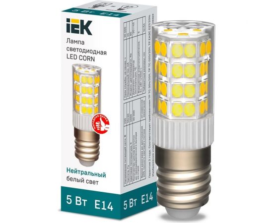 Светодиодная лампа IEK corn капсула 5вт 230в 4000к керамика e14 LLE-CORN-5-230-40-E14 