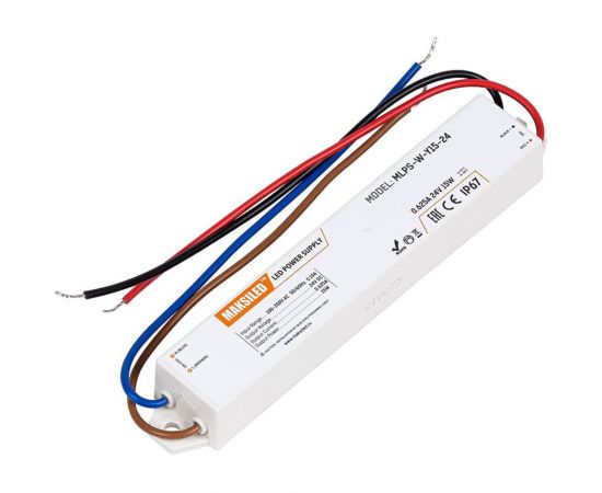 Блок питания MAKSILED для светодиодной ленты 24В, 15Вт, ip67, 0.625А, 162x29x21мм, пластик, MLPS-W-Y15-24 
