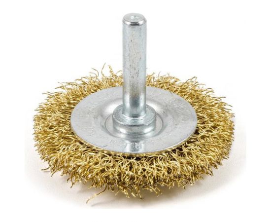 Щетка-крацовка плоская на шпильке (50 мм; латунированная проволока) для дрели Orientcraft CIRS05020010 