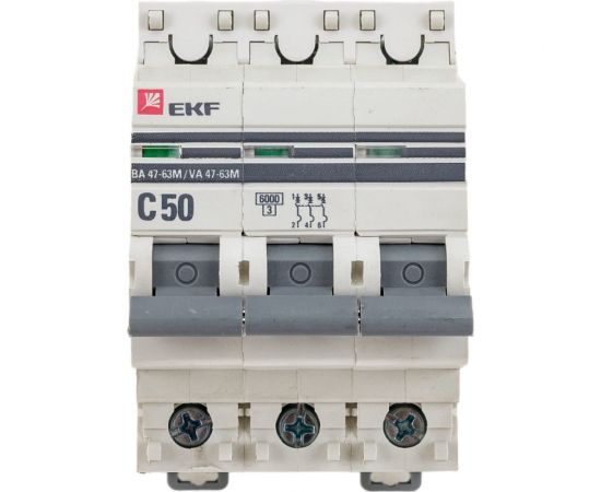 Автоматический выключатель EKF PROxima 3P 50А C 6кА ВА 47-63M с электромагнитным расцепителем mcb4763m-6-3-50C-pro 