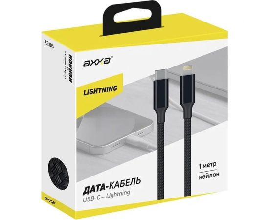 Дата-кабель USB-С - Lightning Deppa 3А, PD, 1м, нейлон, черный, Axxa 7266 – изображение 2