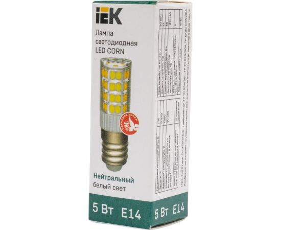 Светодиодная лампа IEK corn капсула 5вт 230в 4000к керамика e14 LLE-CORN-5-230-40-E14 – изображение 2