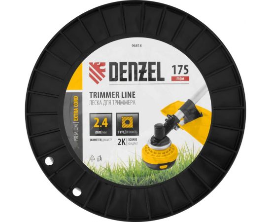 Леска двухкомпонентная EXTRA CORD (2.4 мм, 175 м, квадрат, на DIN катушке) для триммера Denzel 96818 – изображение 3