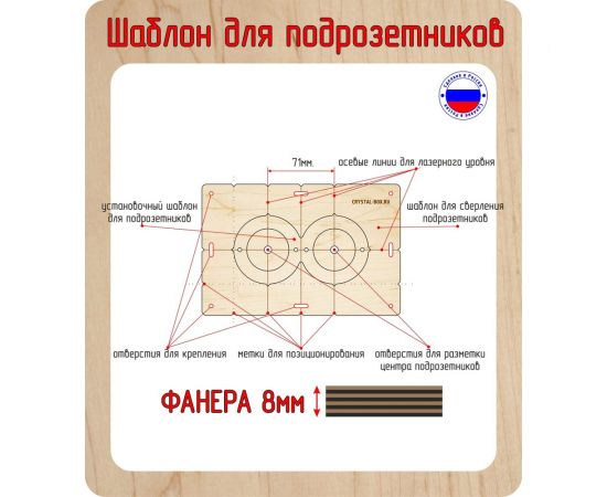 Шаблон для сверления подрозетников на 4 отверстия, 72 мм, толщина 8 мм, расстояние 71 мм РОТОР 4Shablon-v3-72 – изображение 7