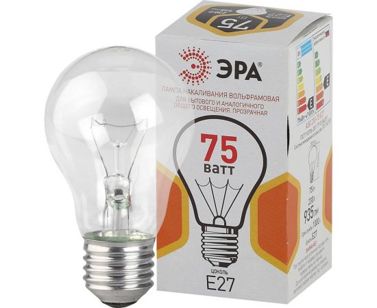 Лампа ЭРА A50 груша 75 Вт, 230В, Е27, цветная упаковка 10/100/3600 Б0039123 