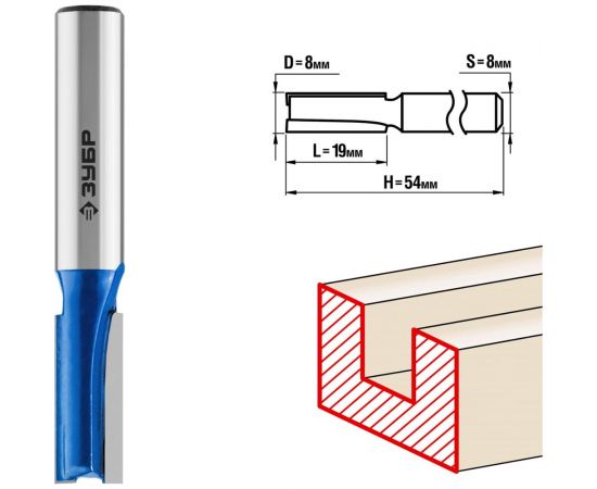 Пазовая прямая фреза ЗУБР Профессионал 8x19 мм, хвостовик 8 мм 28753-8-19 