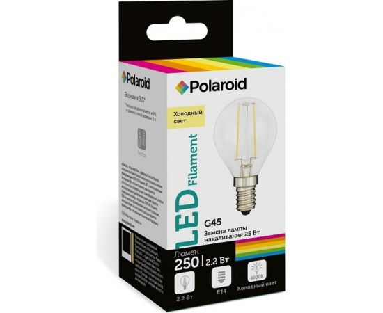 Светодиодная лампа Polaroid 220V FIL G45 2,2W 4000K E14 250lm PL-G45F2144 