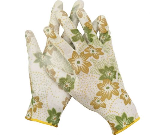 Садовые перчатки Grinda, прозрачное PU покрытие, 13 класс вязки, бело-зеленые, размер L 11293-L 