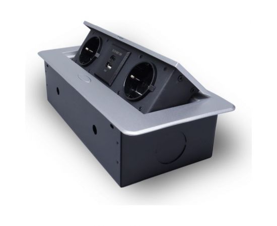 Горизонтальная выдвижная розетка ROCKETSOCKET 2 euro 16a, usb type a+c с блоком 18w, проводка, цвет серый SHS019-S 