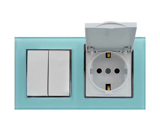 2-клавишный выключатель + розетка с заземлением с крышкой Vesta Electric Комплект-2, Exclusive Blue FRM050208SIN 