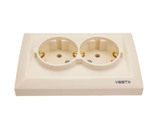 Розетка Vesta-Electric Roma КРЕМОВЫЙ двойная c заземлением FRZ00010111MLK – изображение 2