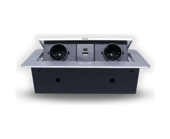 Горизонтальная выдвижная розетка ROCKETSOCKET 2 euro 16a, usb type a+c с блоком 18w, проводка, цвет серый SHS019-S – изображение 2