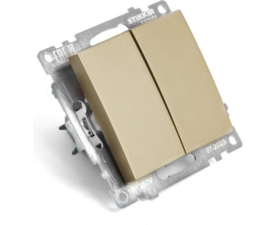 Механизм 2-клавишного переключателя STEKKER 250в, 10а, серия катрин, золото, gls10-7107-08, 49220 – изображение 3