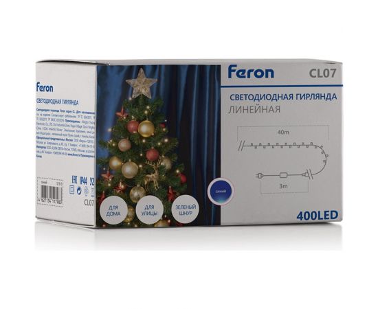 Гирлянда FERON 230V 400 LED синий, IP44, шнур 3м CL07 32315 – изображение 7