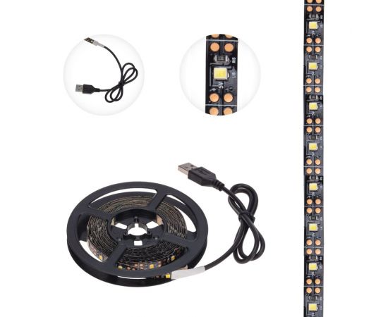 Светодиодная лента Lamper 5В, smd2835, 4,8Вт/м, 60 led/м, 2700k, 8мм, 3м, с usb коннектором, черная, ip20 141-2004 