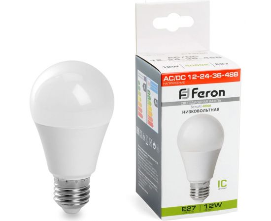 Светодиодная низковольтная лампа FERON (12W) 12-48V E27 4000K A60, LB-19 48729 