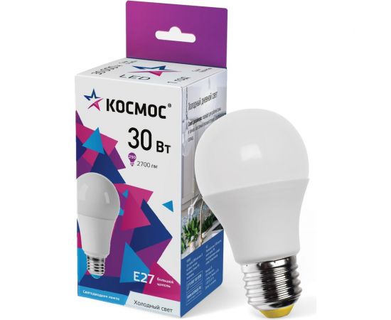 Светодиодн??я лампа КОСМОС LED 30Вт 220В Е27 D70x136 6500К холодный A70, LkecLED30wA70E2765 