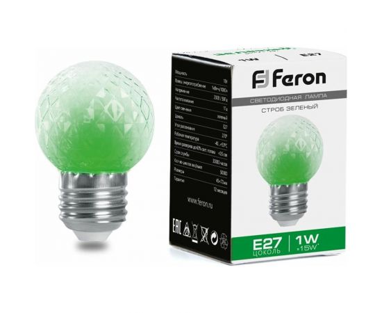 Лампа-строб FERON LB-377 Шарик прозрачный E27 1W зеленый 38209 