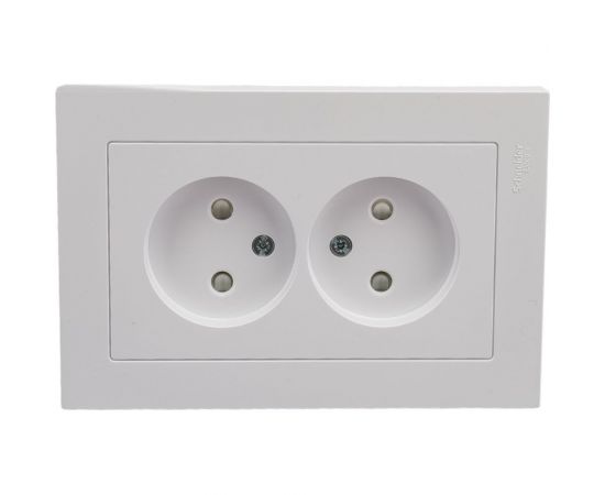 Розетка Schneider Electric AtlasDesign Бел б/з двойная, со шторками,16А, в сборе SE ATN000122 