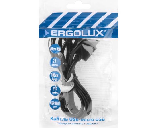 Кабель usb micro usb Ergolux Elx-cdc01p-c02 промо 2а, 1м, черный, зарядка+передача данных, пакет 15088 – изображение 2